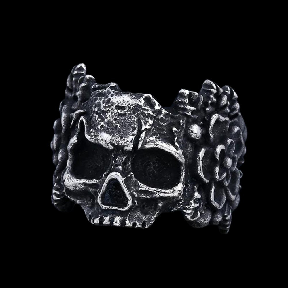 La Calavera Catrina Skull Floral Ring - Chrome Cult