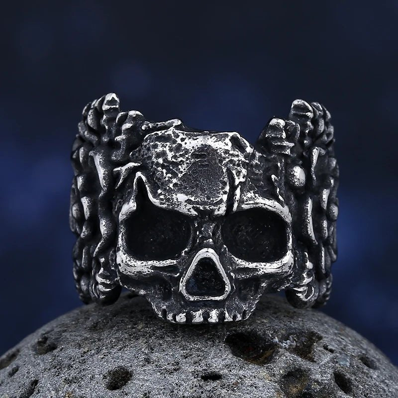 La Calavera Catrina Skull Floral Ring - Chrome Cult