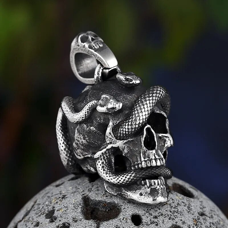 Life Death Snake Skull Pendant - Chrome Cult