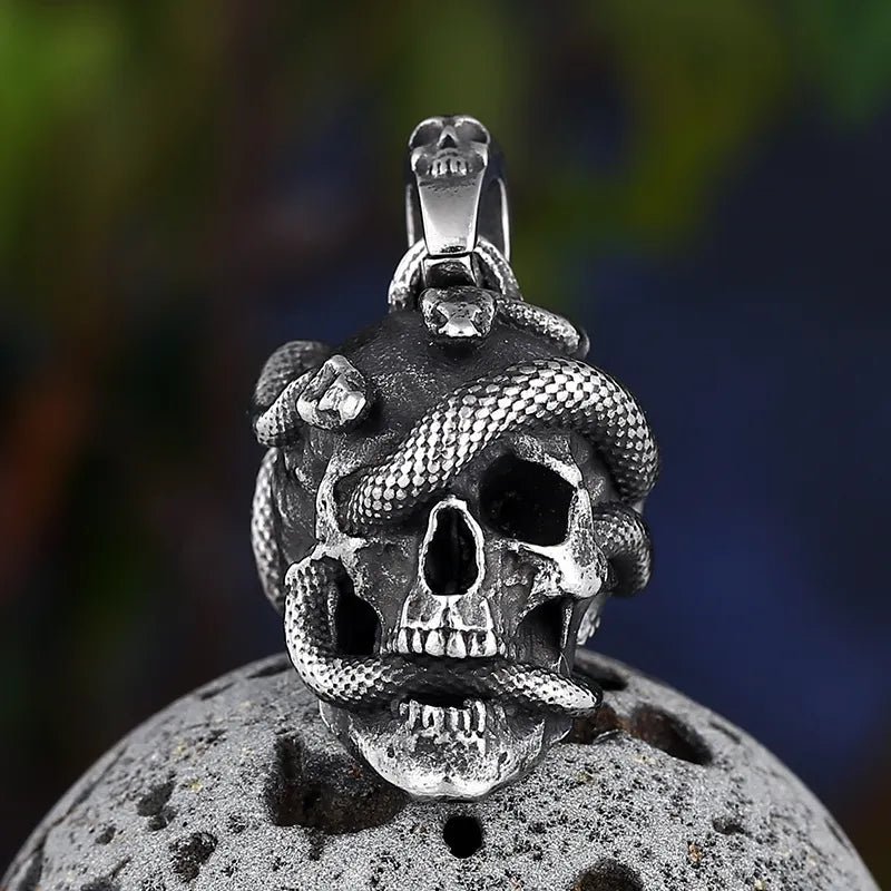 Life Death Snake Skull Pendant - Chrome Cult