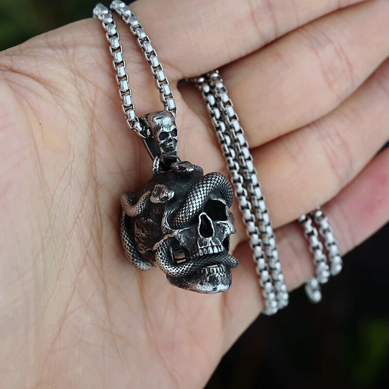 Life Death Snake Skull Pendant - Chrome Cult