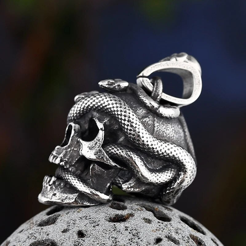 Life Death Snake Skull Pendant - Chrome Cult