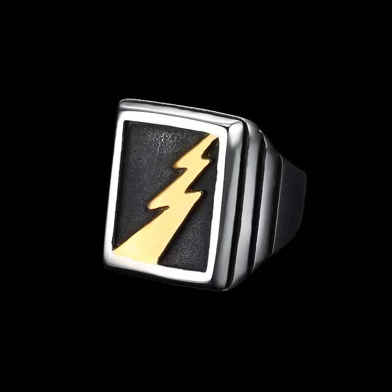 Lightning Bolt Signet Ring - Chrome Cult