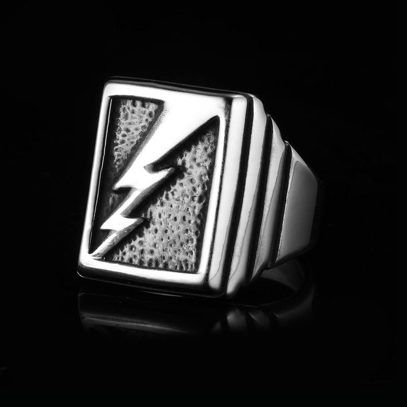 Lightning Bolt Signet Ring - Chrome Cult