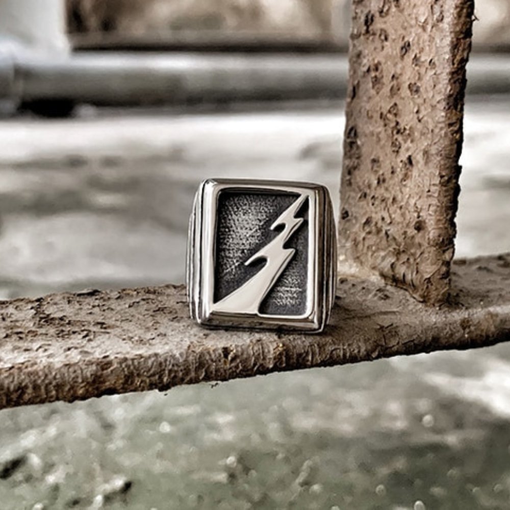 Lightning Bolt Signet Ring - Chrome Cult