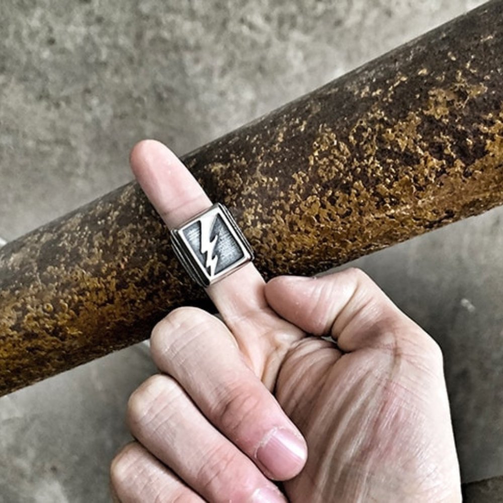 Lightning Bolt Signet Ring - Chrome Cult