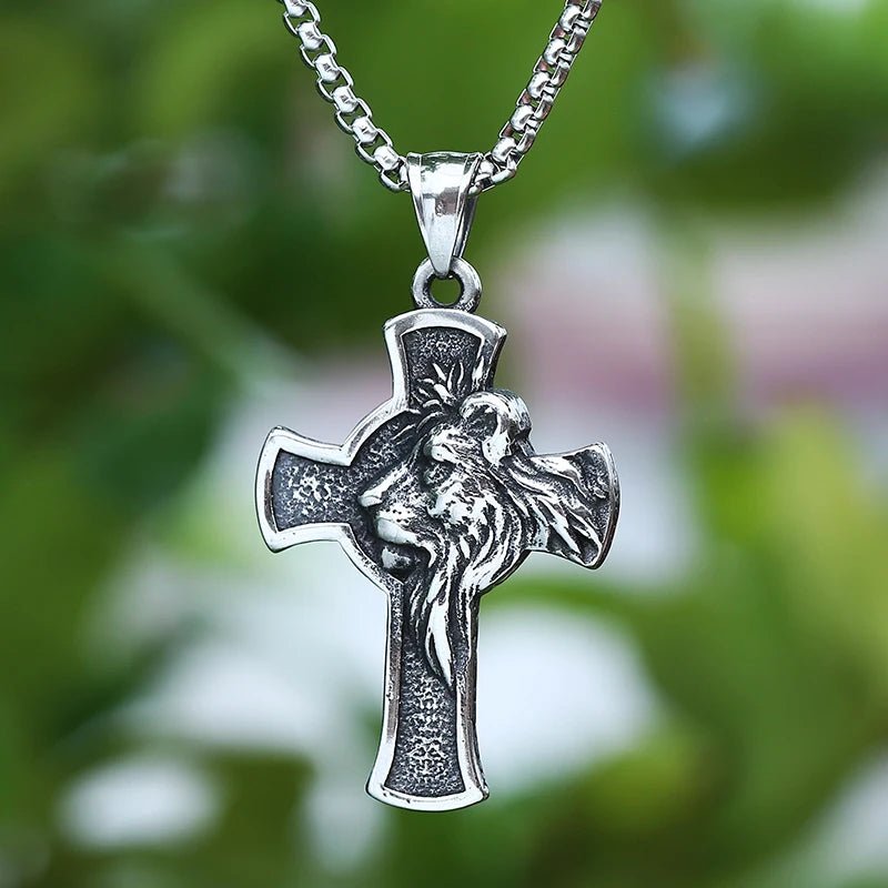 Lion Byzantine Cross Pendant - Chrome Cult