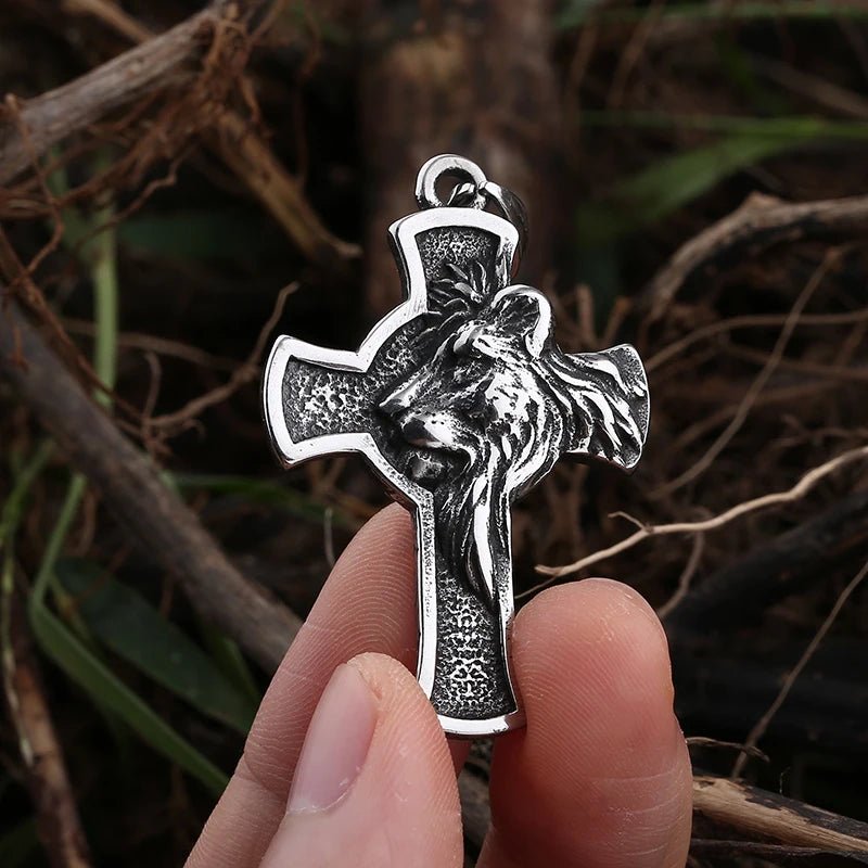 Lion Byzantine Cross Pendant - Chrome Cult