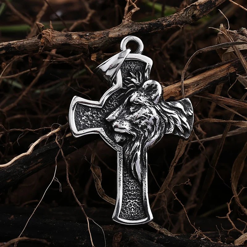 Lion Byzantine Cross Pendant - Chrome Cult