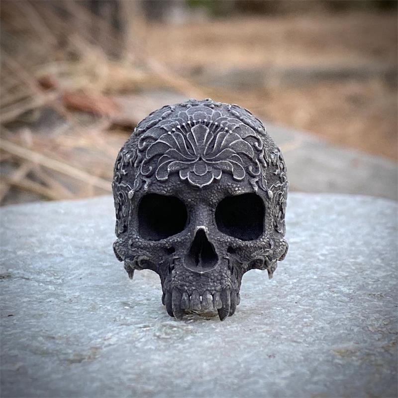 Mandala Flower Skull Ring - Chrome Cult