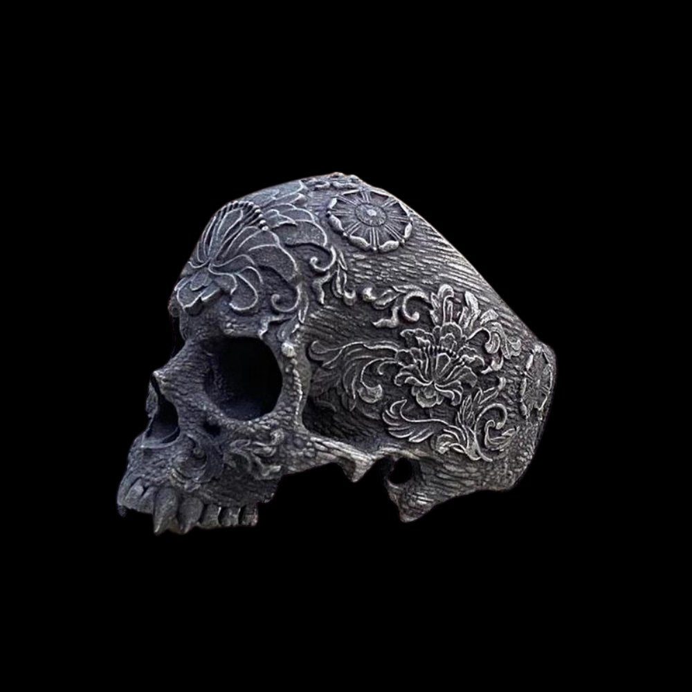 Mandala Flower Skull Ring - Chrome Cult