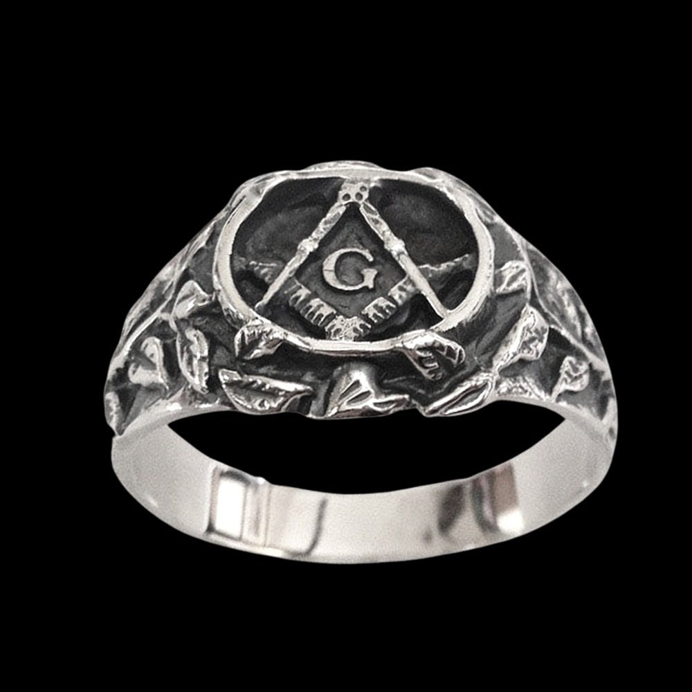 Masonic Square and Compasses Ring - Chrome Cult