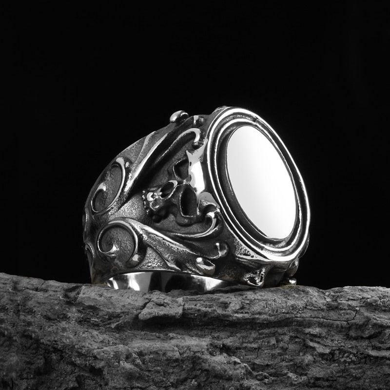 Mirror Gothic Pattern Skull Ring