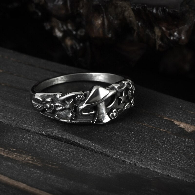 Mushroom Star Flower Pattern Ring - Chrome Cult