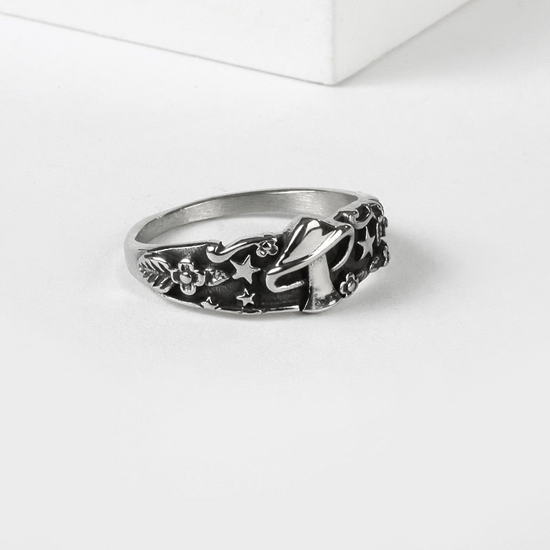 Mushroom Star Flower Pattern Ring - Chrome Cult