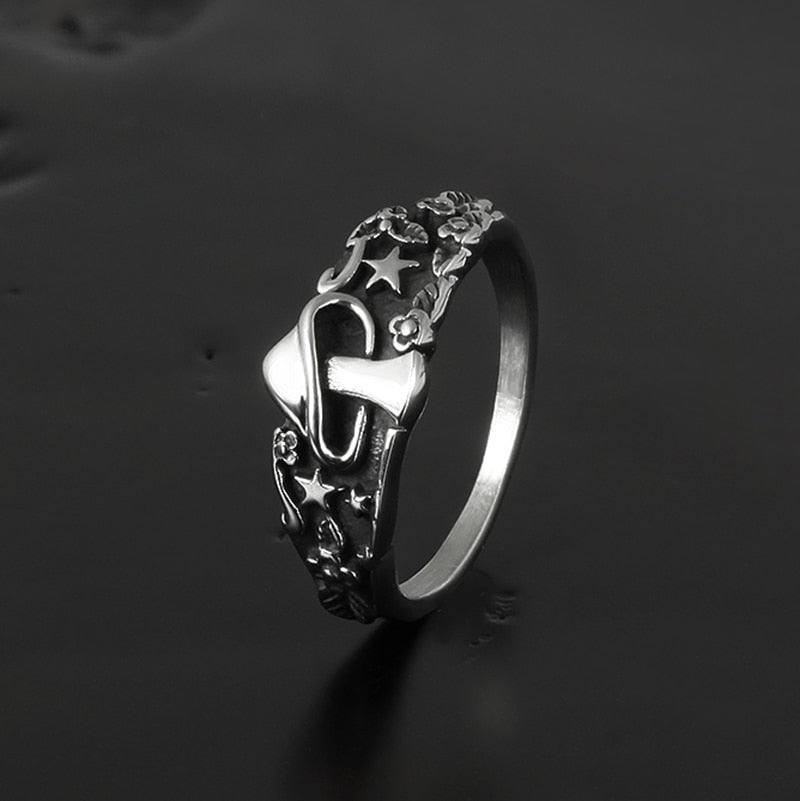 Mushroom Star Flower Pattern Ring - Chrome Cult