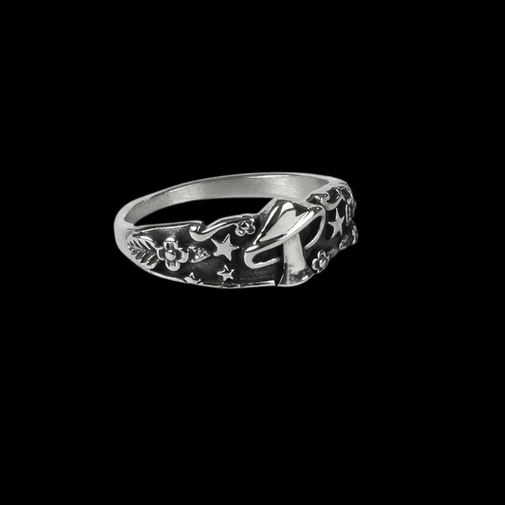 Mushroom Star Flower Pattern Ring - Chrome Cult