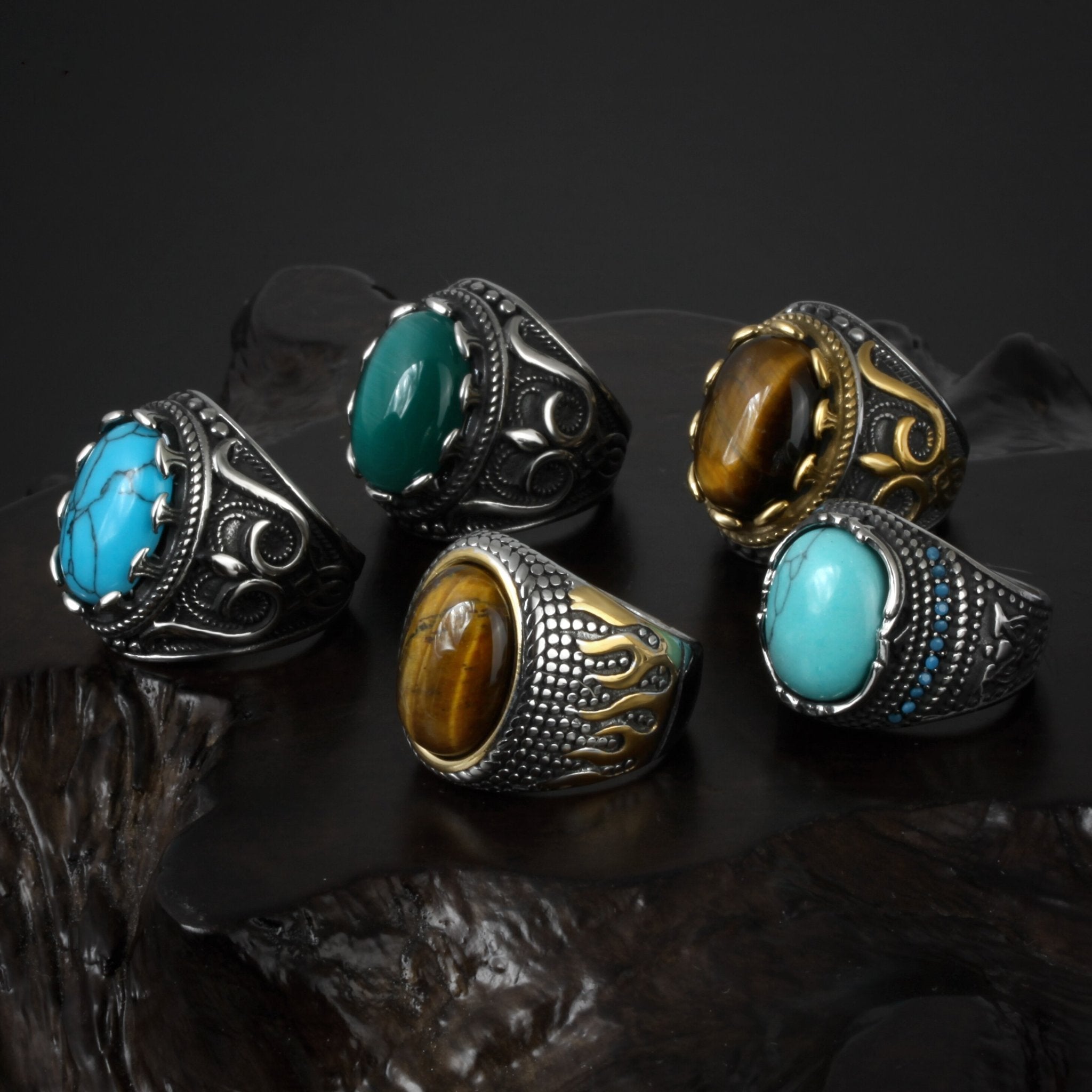 Noble Pattern Gemstone Ring - Chrome Cult