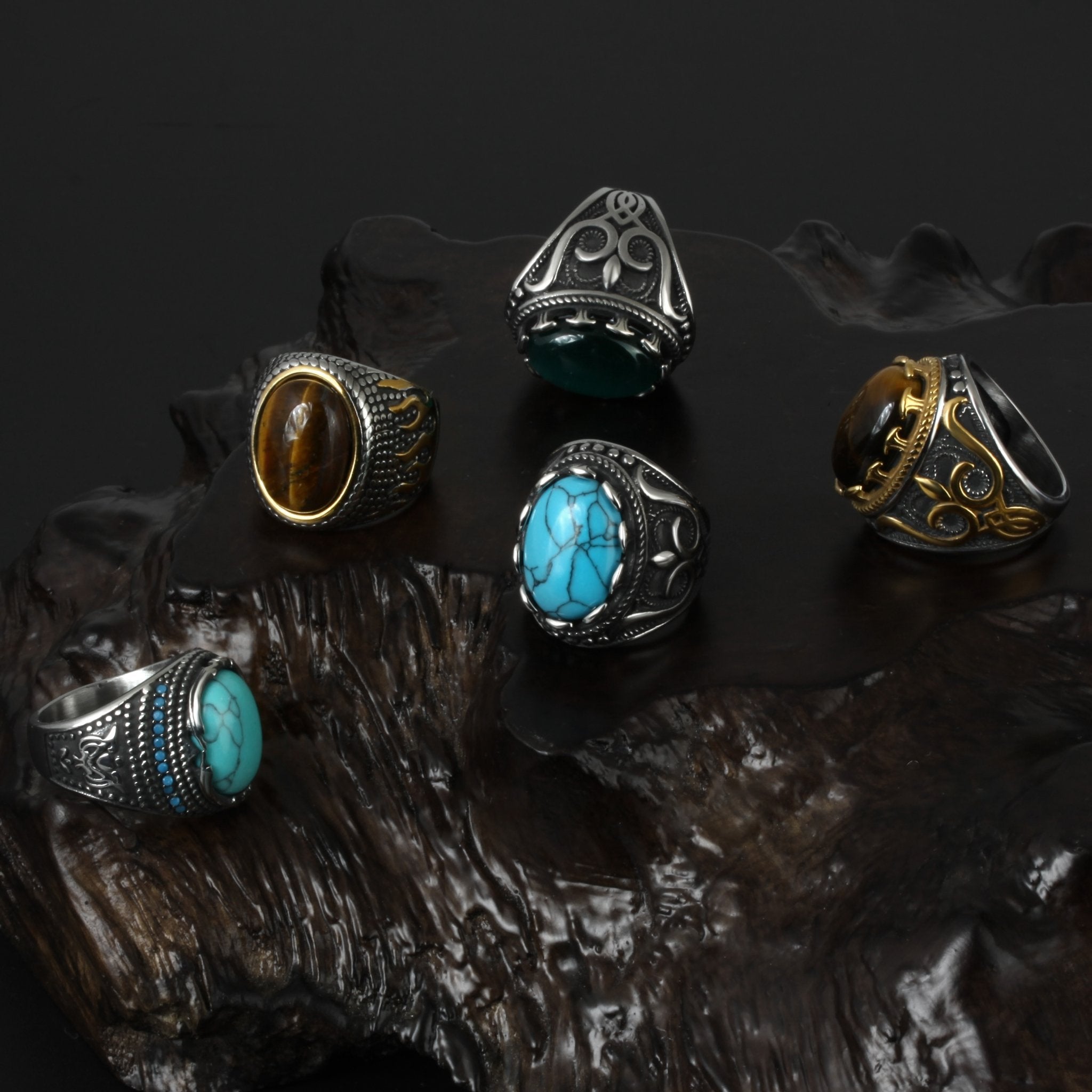 Noble Pattern Gemstone Ring - Chrome Cult