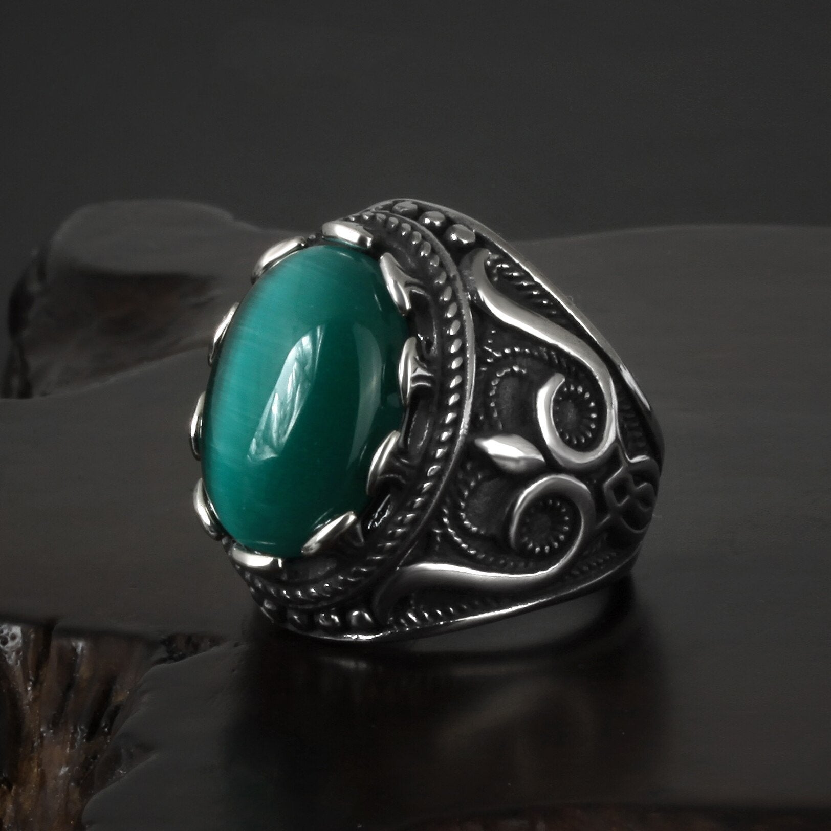 Noble Pattern Gemstone Ring - Chrome Cult