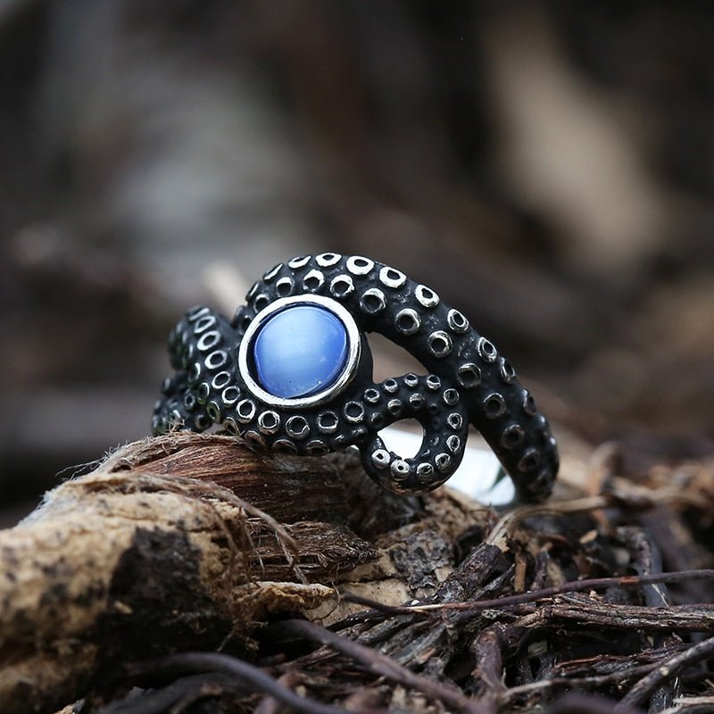 Octopus Tentacle Blue Gem Ring - Chrome Cult