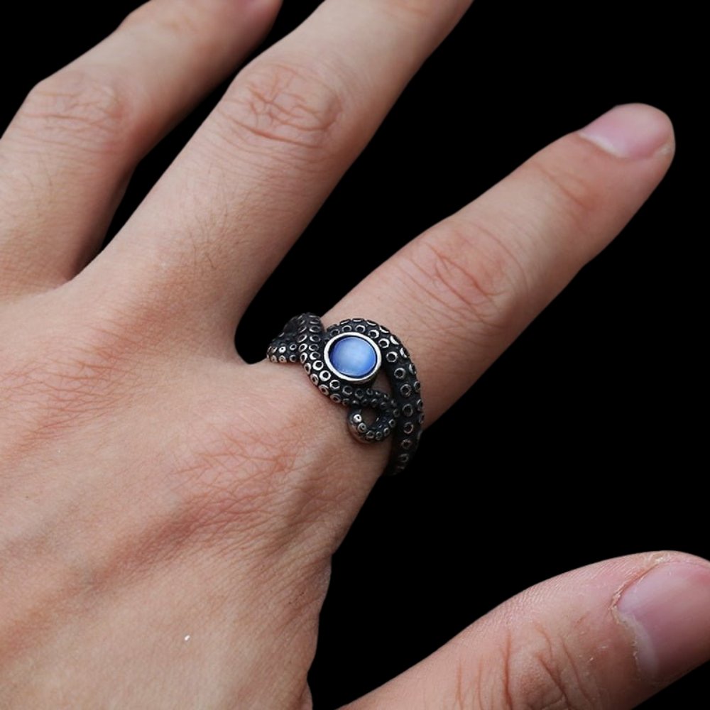 Octopus Tentacle Blue Gem Ring - Chrome Cult