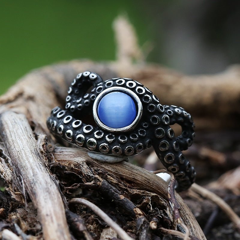 Octopus Tentacle Blue Gem Ring - Chrome Cult