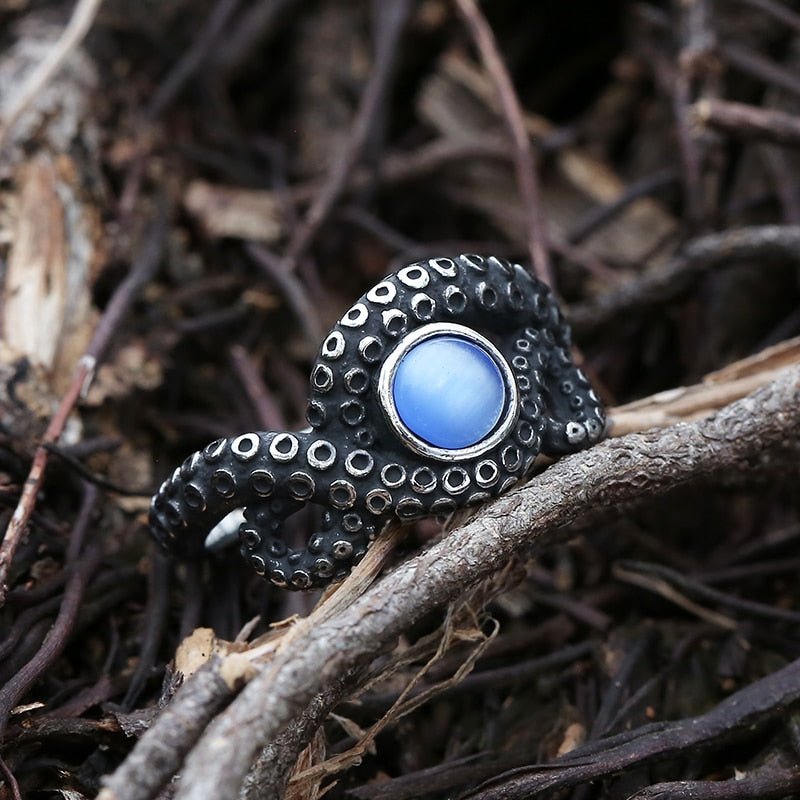 Octopus Tentacle Blue Gem Ring - Chrome Cult