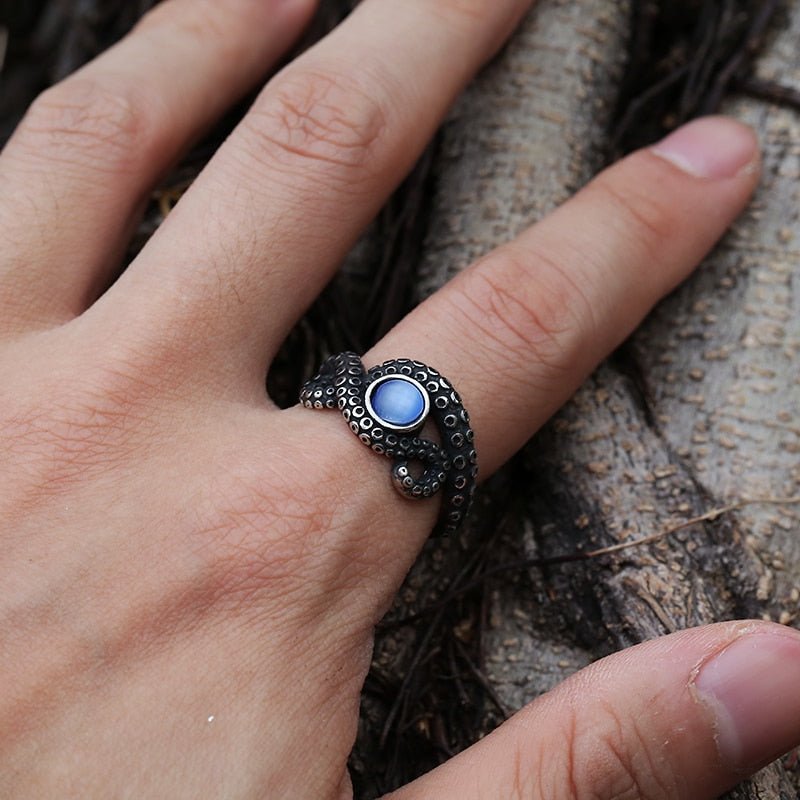 Octopus Tentacle Blue Gem Ring - Chrome Cult