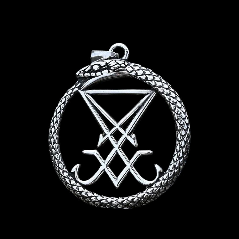 Ouroboros Sigil Of Lucifer Snake Pendant - Chrome Cult