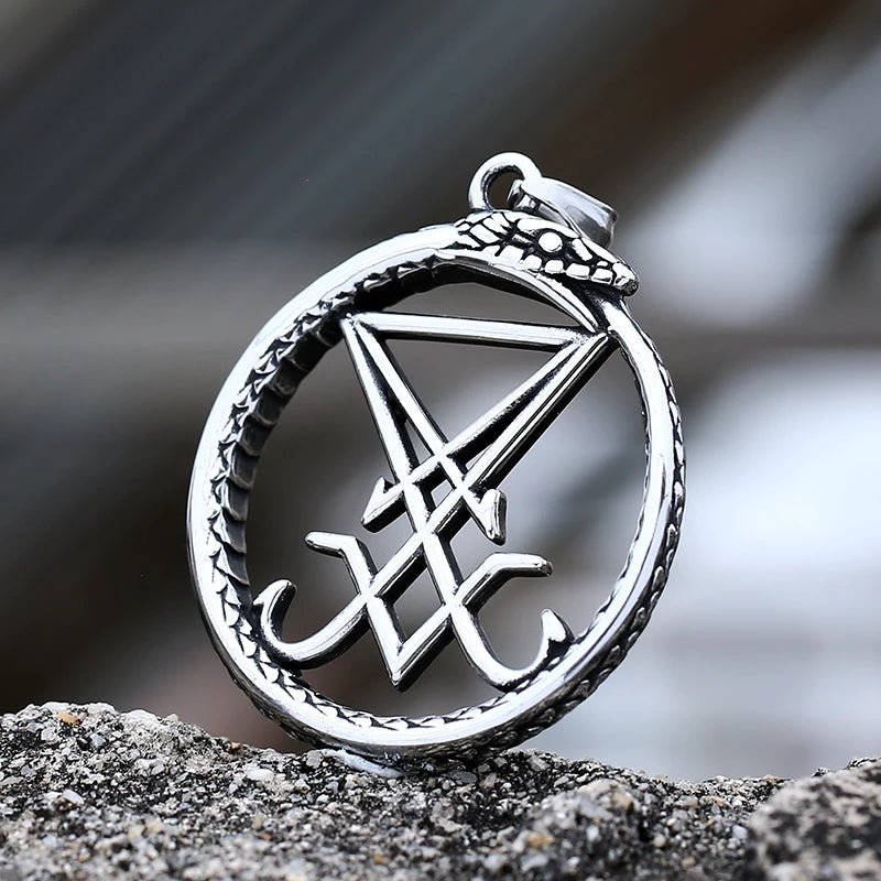 Ouroboros Sigil Of Lucifer Snake Pendant - Chrome Cult