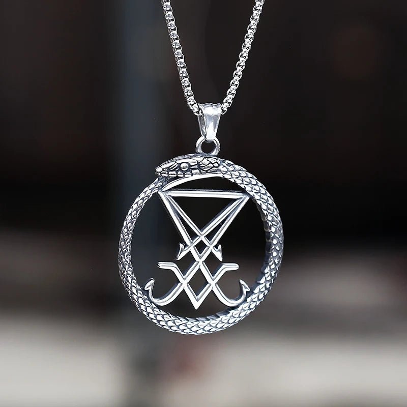 Ouroboros Sigil Of Lucifer Snake Pendant - Chrome Cult