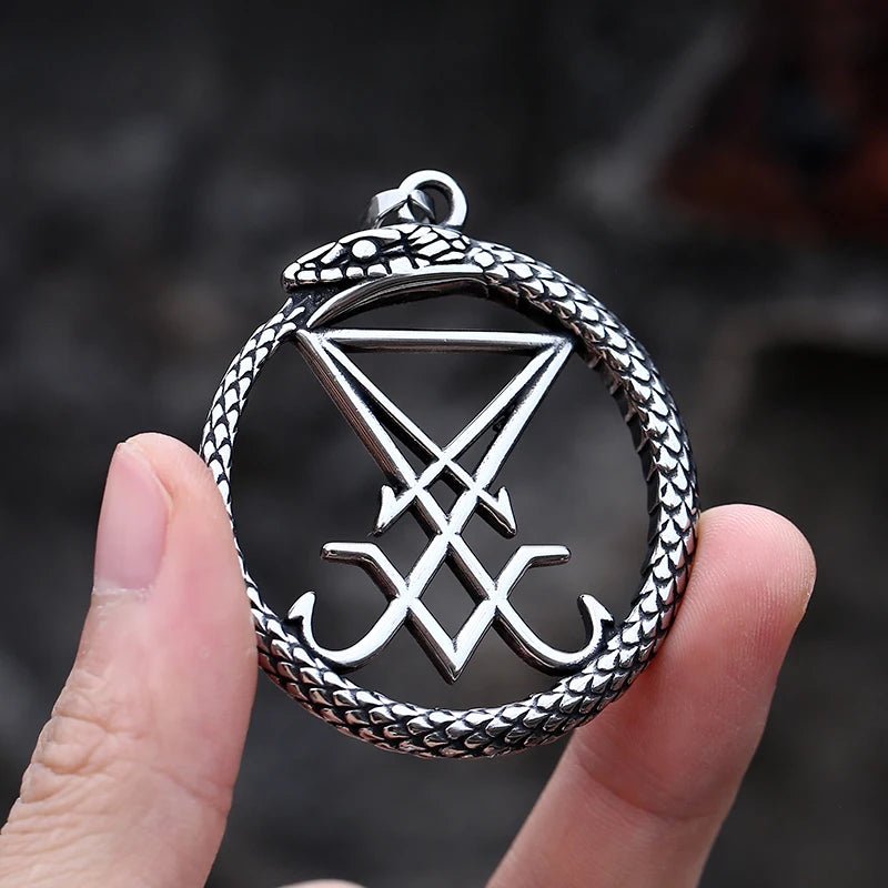 Ouroboros Sigil Of Lucifer Snake Pendant - Chrome Cult