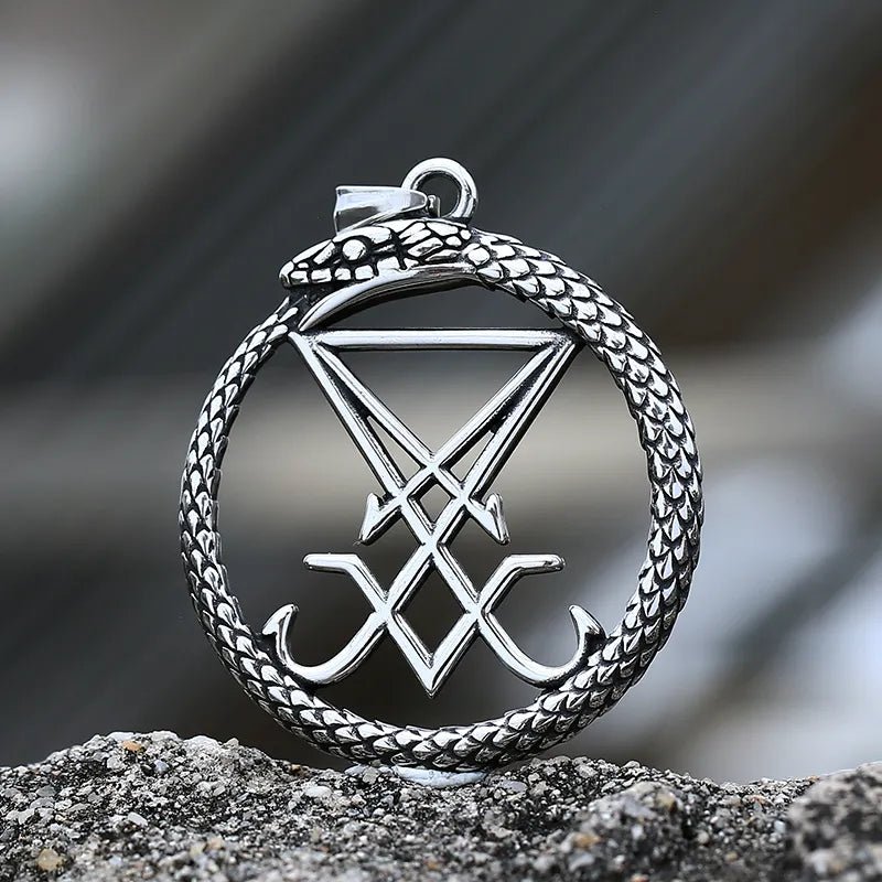 Ouroboros Sigil Of Lucifer Snake Pendant - Chrome Cult