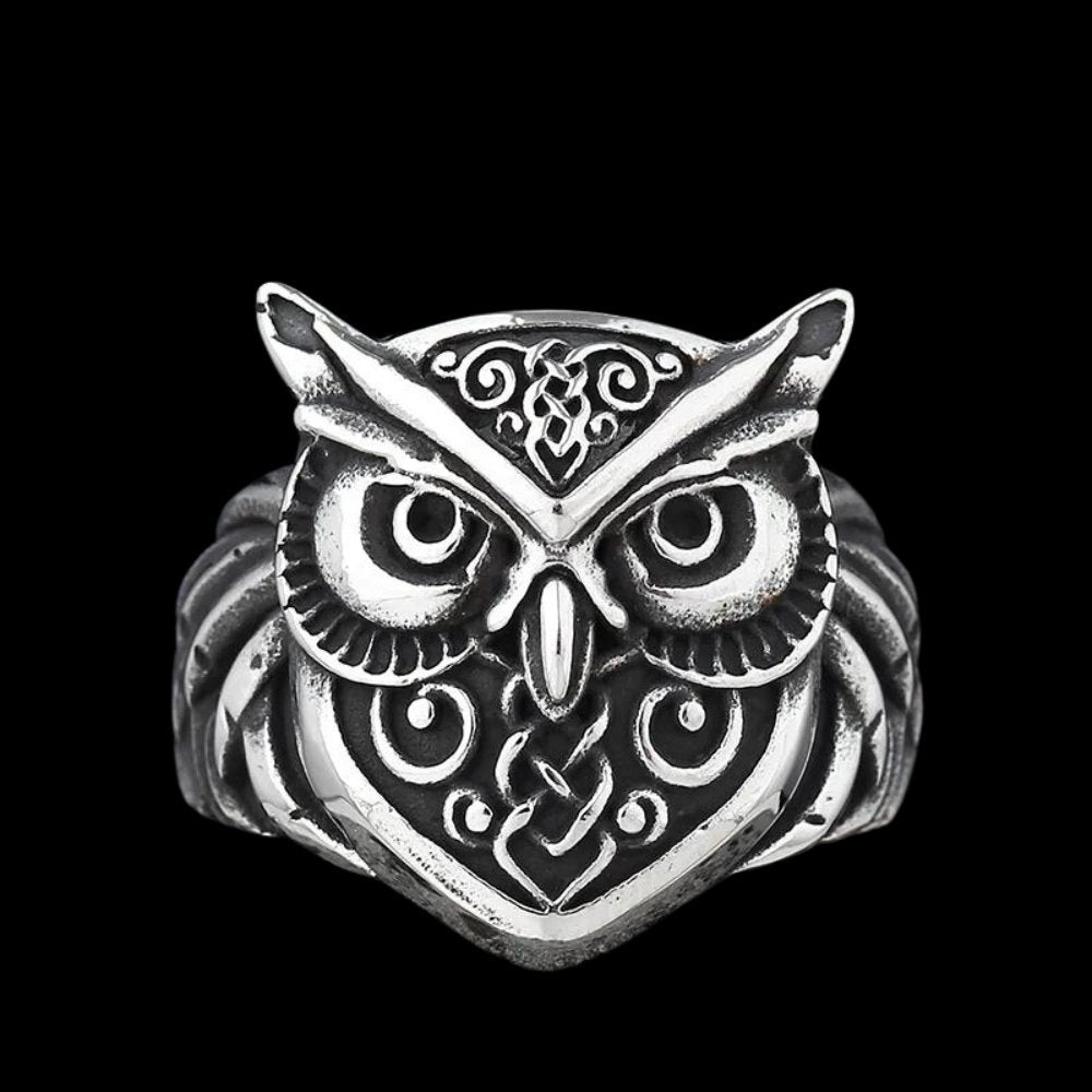 Owl Head Viking Ring - Chrome Cult