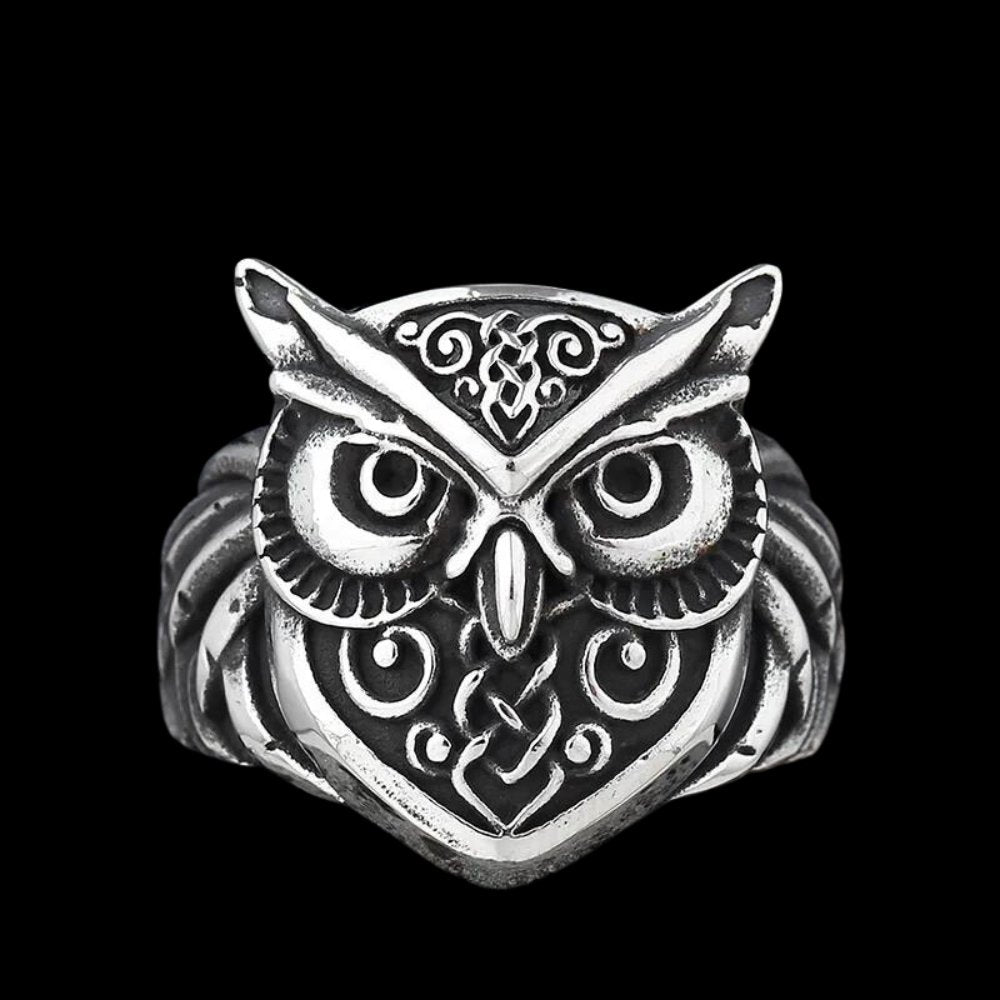 Owl Head Viking Ring - Chrome Cult