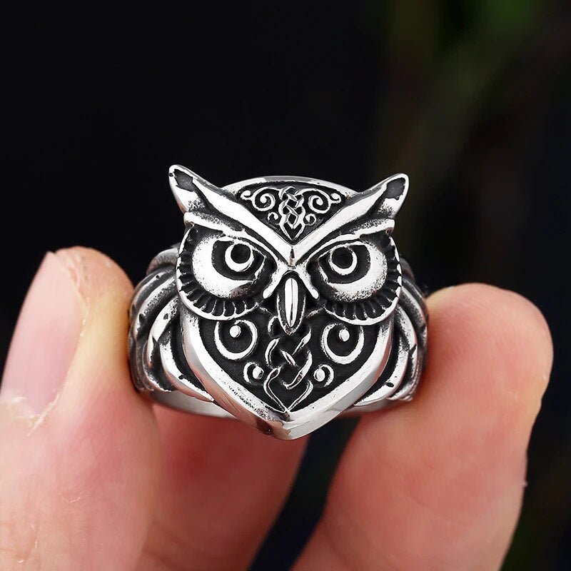 Owl Head Viking Ring - Chrome Cult