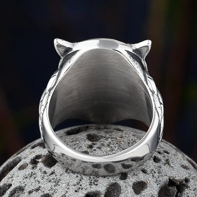 Owl Head Viking Ring - Chrome Cult