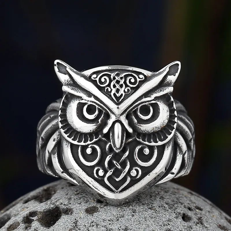 Owl Head Viking Ring - Chrome Cult