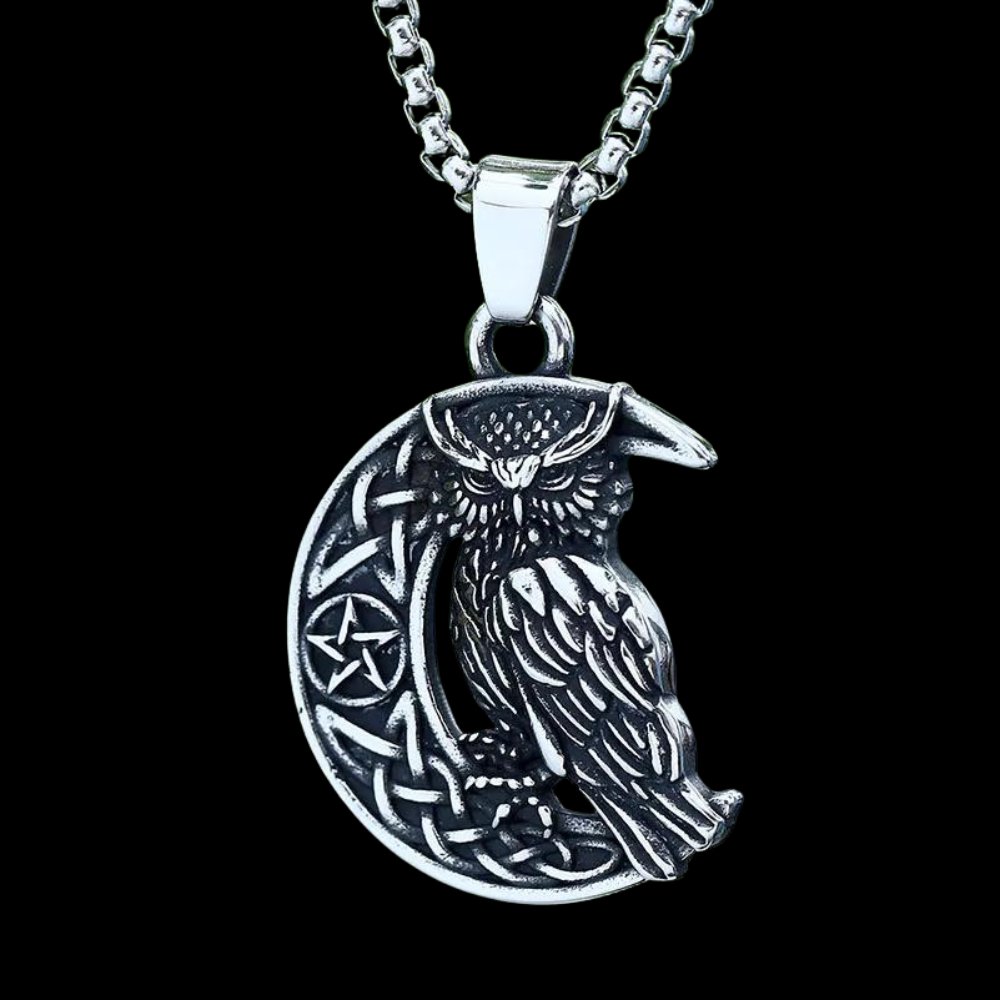 Pentagram Luna Owl Pendant - Chrome Cult