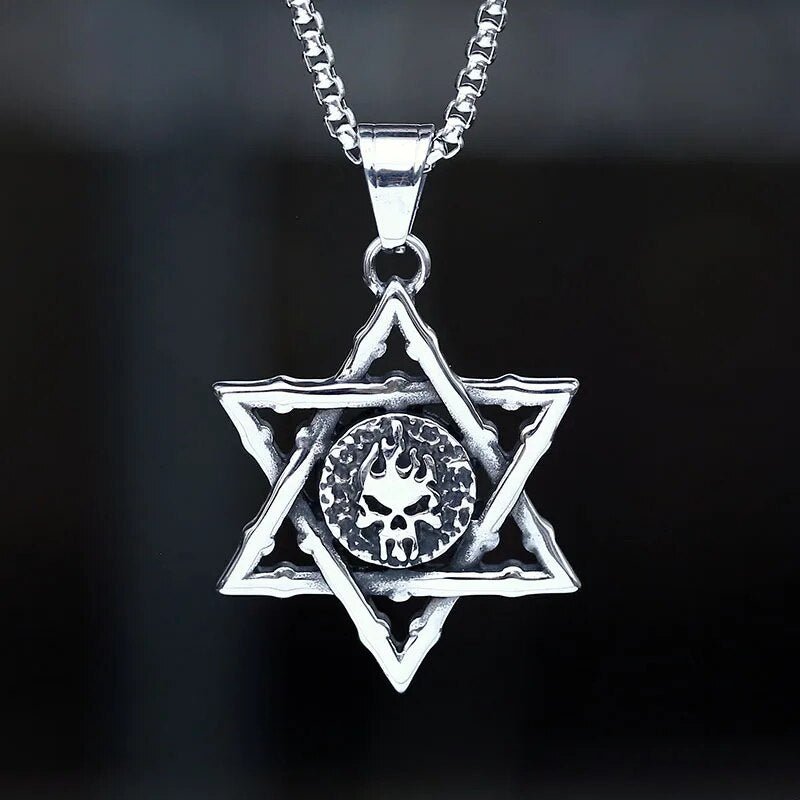 Pentagram Skull Pendant - Chrome Cult