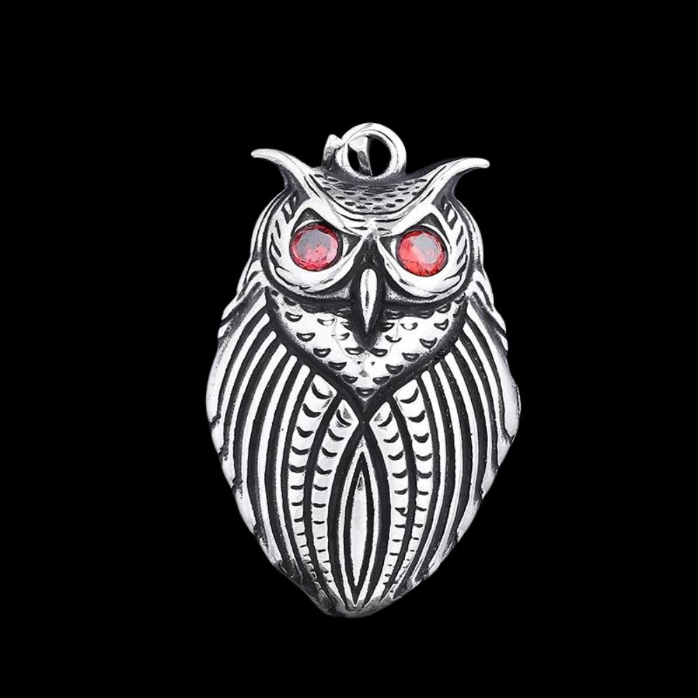 Red Gem Owl Eyes Pendant - Chrome Cult