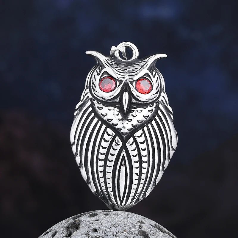 Red Gem Owl Eyes Pendant - Chrome Cult
