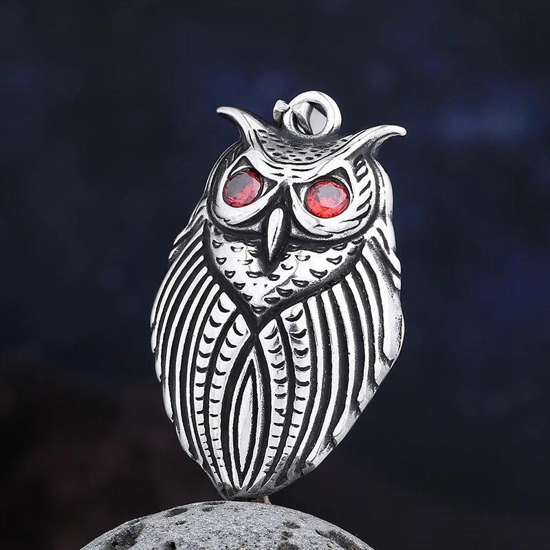 Red Gem Owl Eyes Pendant - Chrome Cult