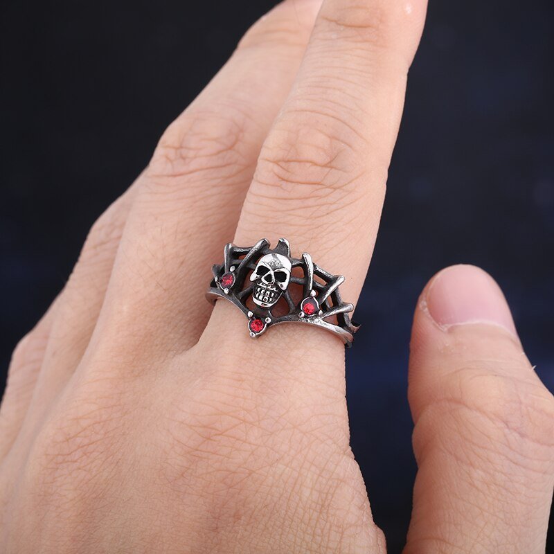 Red Stone Skull Ring - Chrome Cult