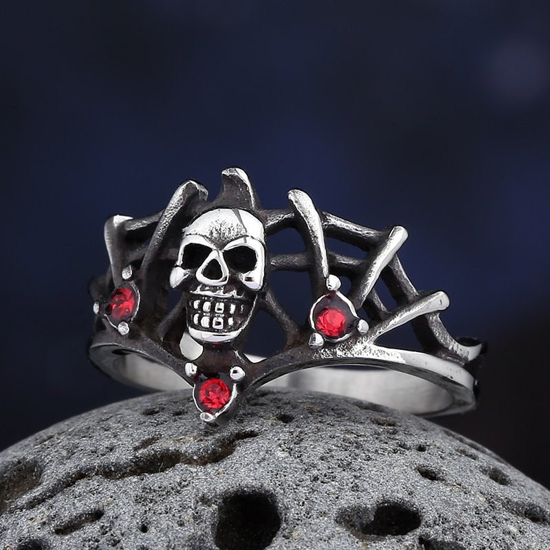 Red Stone Skull Ring - Chrome Cult