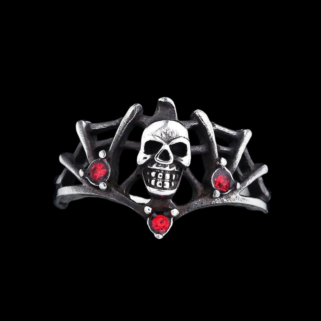 Red Stone Skull Ring - Chrome Cult