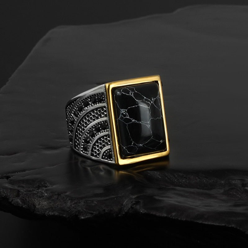 Retro Black Stone Ring - Chrome Cult