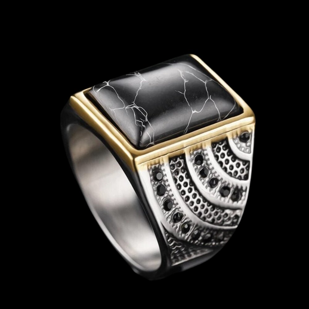 Retro Black Stone Ring - Chrome Cult