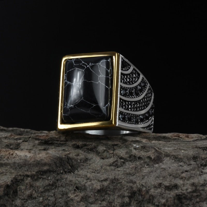 Retro Black Stone Ring - Chrome Cult